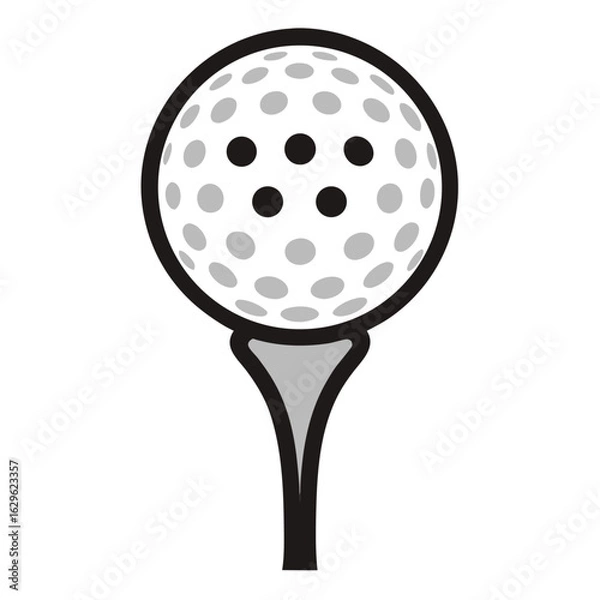 Fototapeta A golf ball on a tee, featuring a bold vector on white background.