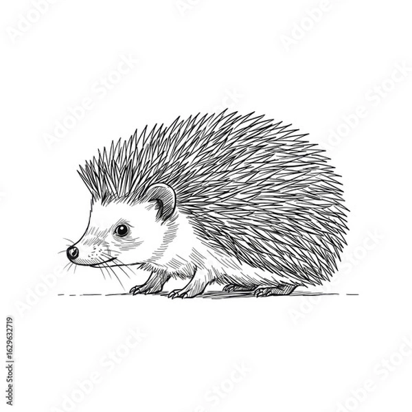 Fototapeta Simple linear sketch of a hedgehog in a minimalist style, in black and white