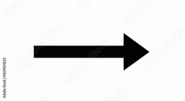 Fototapeta Black pointing arrow on a white background. Arrow has a simple, modern design with a thick rectangular shaft and a triangular head. It symbolizes direction, movement png