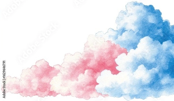 Fototapeta Watercolor painting of clouds in shades of pink and blue.