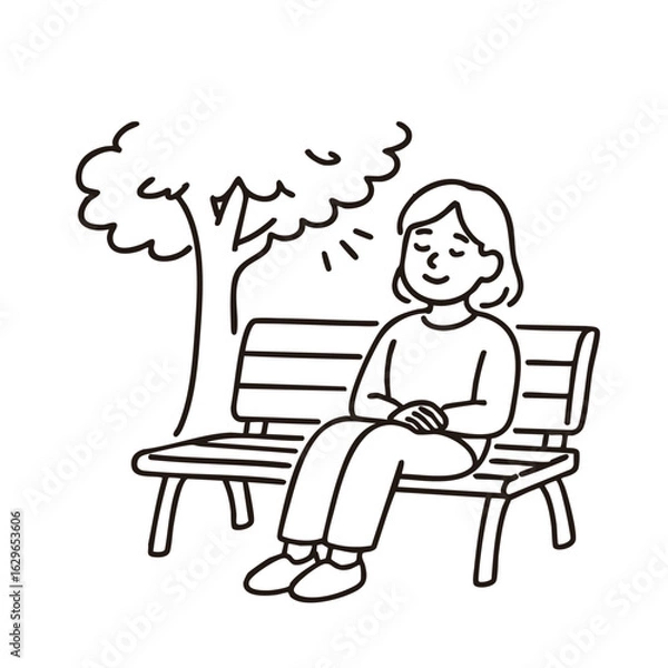Fototapeta Heatstroke Park Bench Rest, minimal line art illustration