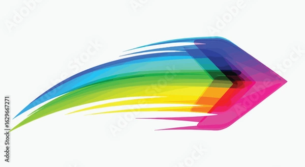 Fototapeta An abstract illustration featuring a colorful, layered arrow shape on a white background, conveying movement and direction.