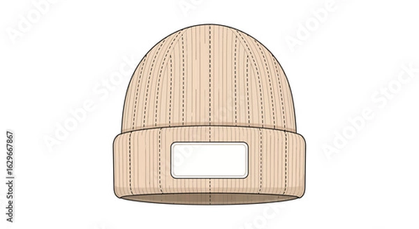 Fototapeta Vector mockup of a winter beanie hat, front view, with a soft rounded crown and a folded ribbed brim