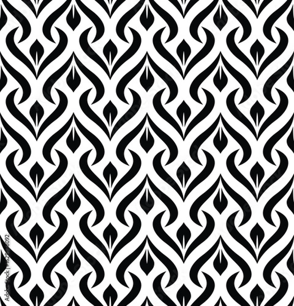 Obraz Seamless Baroque Damask Pattern | Vintage Black and White Ornamental Vector Design for Wallpaper and Textile