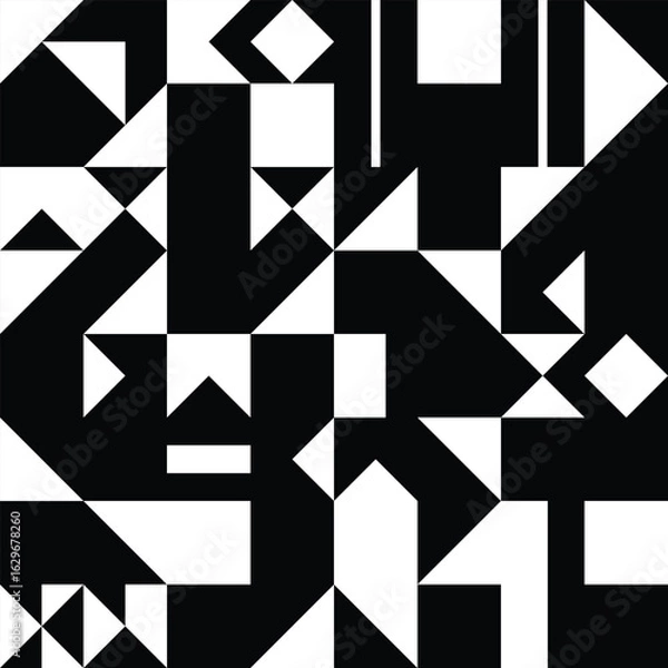 Obraz Seamless Abstract Geometric Pattern | Black and White Minimal Vector Grid Background for Textile and Wallpaper