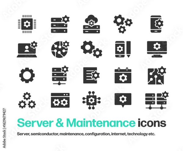 Fototapeta サーバー,テクノロジー,半導体,インターネットとそのメンテナンスをイメージしたアイコンセット