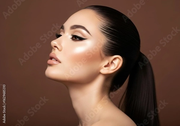 Obraz Stunning makeup model flaunts flawless skin and bold eyeliner
