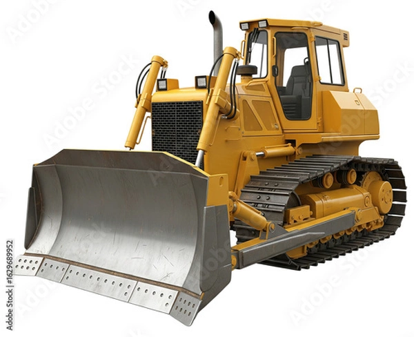 Obraz Yellow bulldozer with large metal blade isolated on transparent background