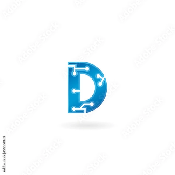 Fototapeta Letter D icon. Technology Smart logo, computer and data related business, hi-tech and innovative, electronic.