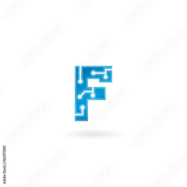 Fototapeta Letter F icon. Technology Smart logo, computer and data related business, hi-tech and innovative, electronic.
