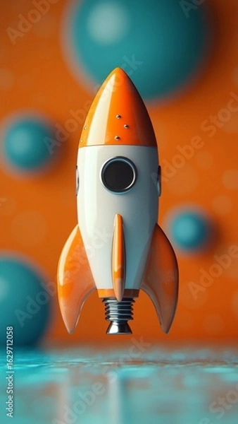 Obraz Orange Rocket Ship on Teal Background