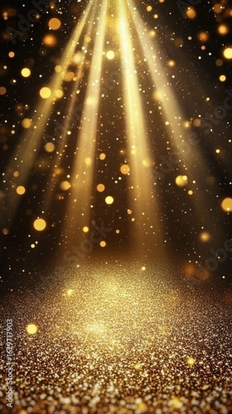 Obraz Golden glitter background with spotlight beams.