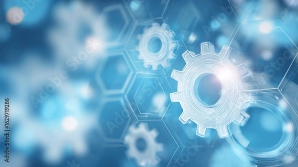 Fototapeta Abstract digital gears and hexagons background