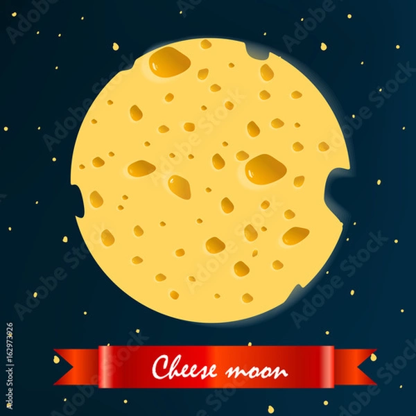 Fototapeta serowy księżyc z czerwoną wstążką. wektor