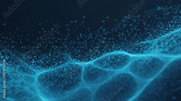 Fototapeta Abstract digital waves of light blue particles.
