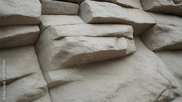Fototapeta Close-up view of layered, light gray rock wall.
