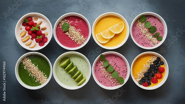 Fototapeta Colorful smoothie bowls in various flavors.
