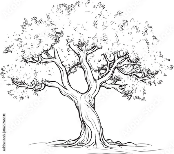 Fototapeta Olive Tree Vector Black Logo with Branches Classic Olive Tree Black Outline Vector