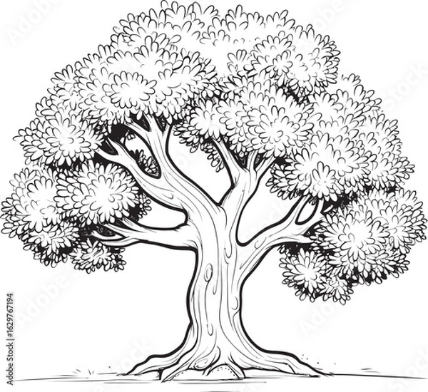 Fototapeta Olive Tree Black Logo with Branch Detail Bold Olive Tree Black Vector Icon
