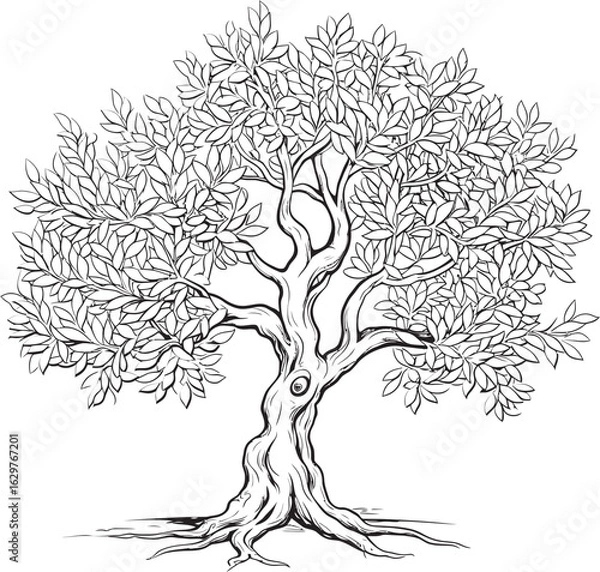 Fototapeta Minimal Olive Tree Vector Black Logo Olive Tree Black Logo with Branch Detail