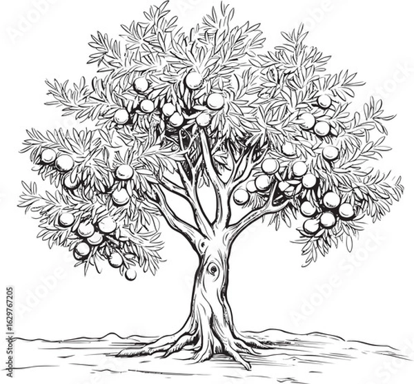 Fototapeta Elegant Olive Tree Black Outline Logo Olive Tree Black Vector Logo with Fronds