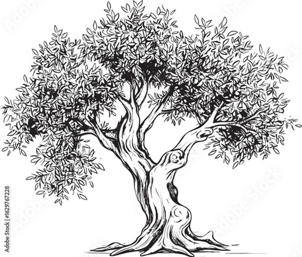 Fototapeta Olive Tree Vector Black Icon with Leaves Elegant Olive Tree Black Outline Logo