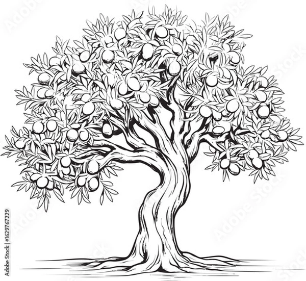 Fototapeta Olive Tree Black Vector Logo with Fronds Simple Olive Tree Black Vector Icon