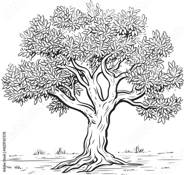 Fototapeta Simple Olive Tree Black Line Vector Icon Olive Tree Black Vector Logo with Branch Detail