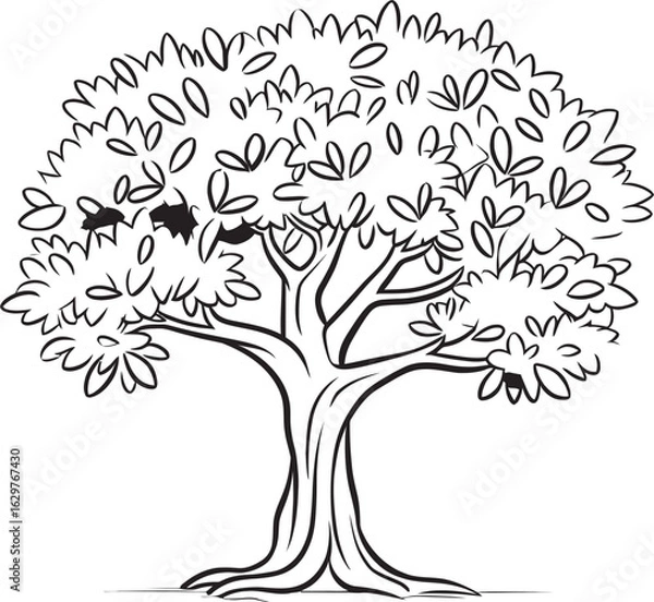 Fototapeta Olive Tree Black Logo with Roots Vector Icon Minimal Olive Tree Vector Black Silhouette