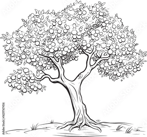 Fototapeta Olive Tree Black Vector Logo with Branch Silhouette Olive Tree Vector Black Icon with Leaf Detail