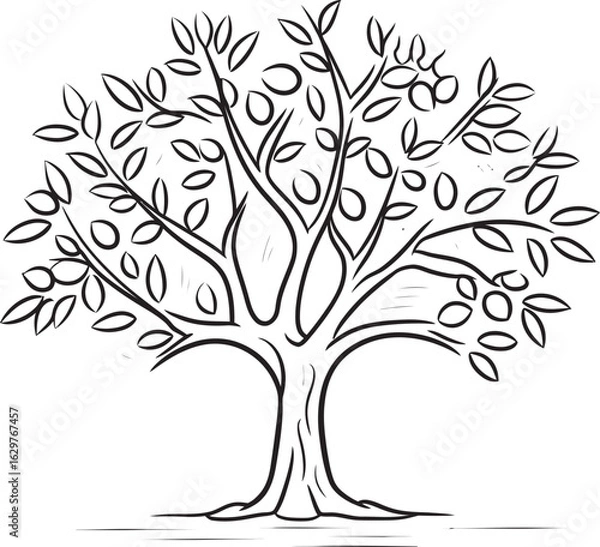 Fototapeta Minimal Olive Tree Vector Black Silhouette Olive Tree Black Vector Logo with Branch Silhouette