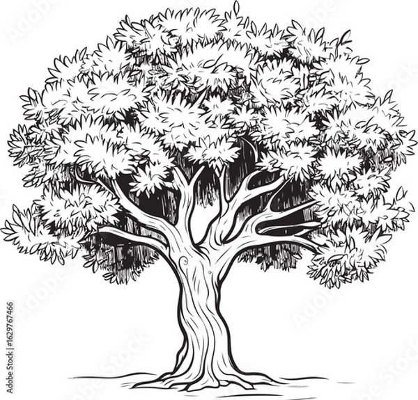 Fototapeta Elegant Black Olive Tree Line Art Logo Olive Tree Black Vector Logo with Roots Detail
