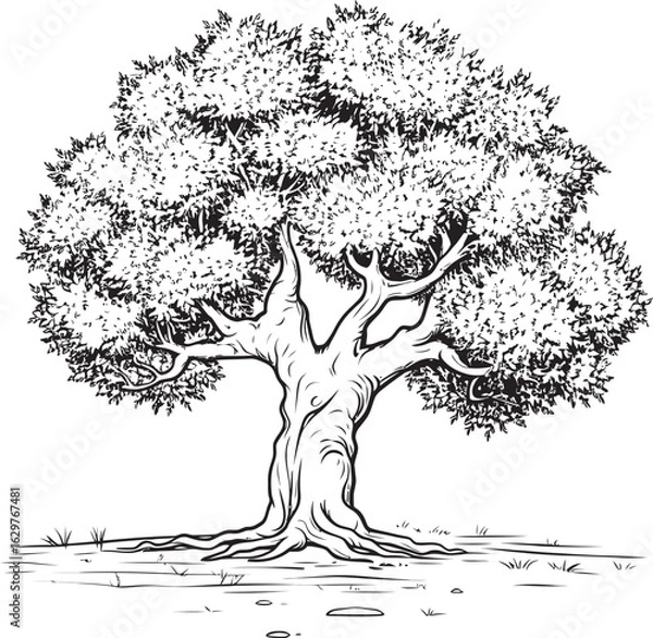 Fototapeta Olive Tree Vector Black Icon with Leaf Detail Elegant Black Olive Tree Line Art Logo