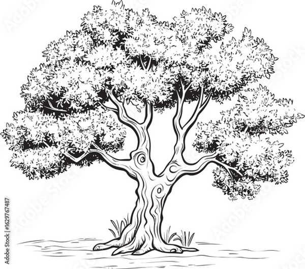Fototapeta Olive Tree Black Vector Logo with Roots Detail Simple Olive Tree Black Vector Icon Design