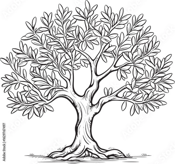 Fototapeta Olive Tree Vector Black Logo with Branch Detail Olive Tree Black Vector Icon with Leaves Silhouette