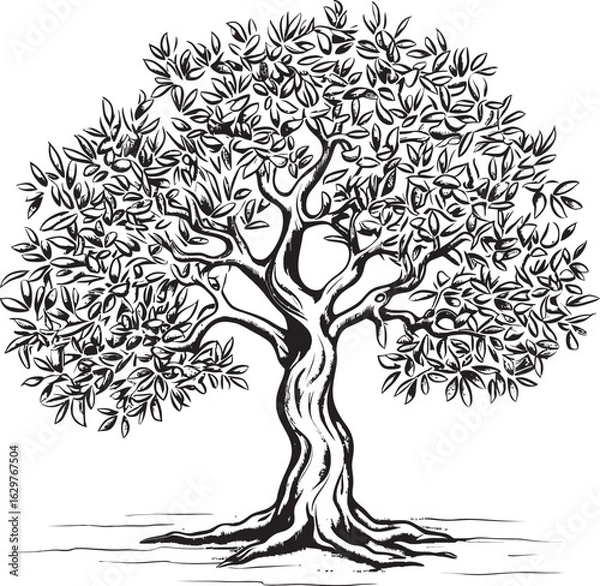 Fototapeta Olive Tree Black Vector Icon with Leaves Silhouette Olive Tree Black Line Vector Logo Design