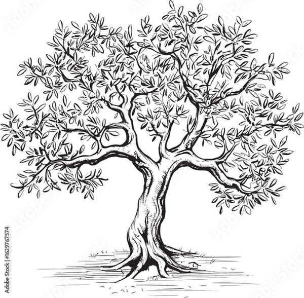 Fototapeta Olive Tree Black Vector Logo with Roots Silhouette Simple Olive Tree Black Vector Icon Design