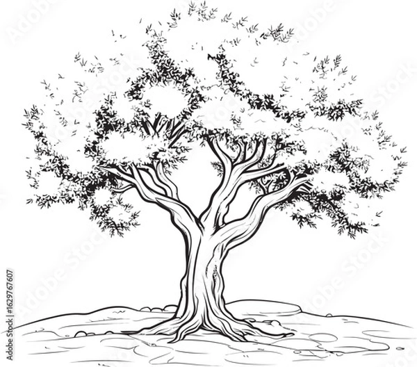 Fototapeta Olive Tree Black Vector Icon with Leaf Detail Olive Tree Black Vector Logo with Roots Silhouette