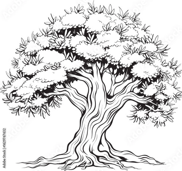 Fototapeta Olive Tree Black Vector Logo with Branch Silhouette Olive Tree Black Line Art Vector Logo