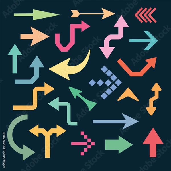 Fototapeta Set of colorful arrows to mark in flat style