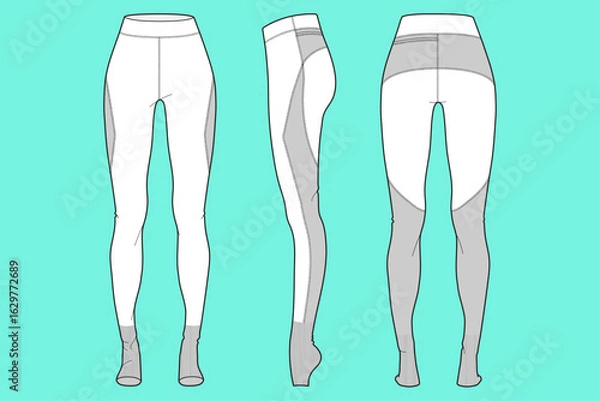 Fototapeta Women's Sports Running Leggings Pants Design Fashion Flat Sketch Vector Illustration Template Front Back and Side Views.