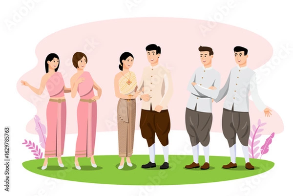 Obraz Bride and groom character set in modern style vector illustration