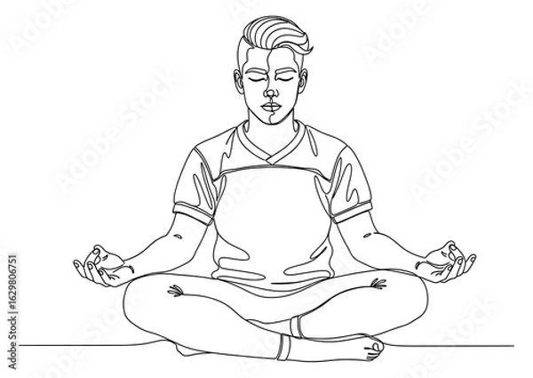 Fototapeta Man sitting in a cross-legged position, meditating or doing yoga.