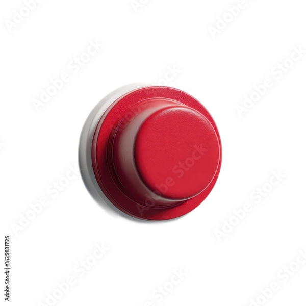Obraz Bright Red Round Button on White Base Isolated on Black Background