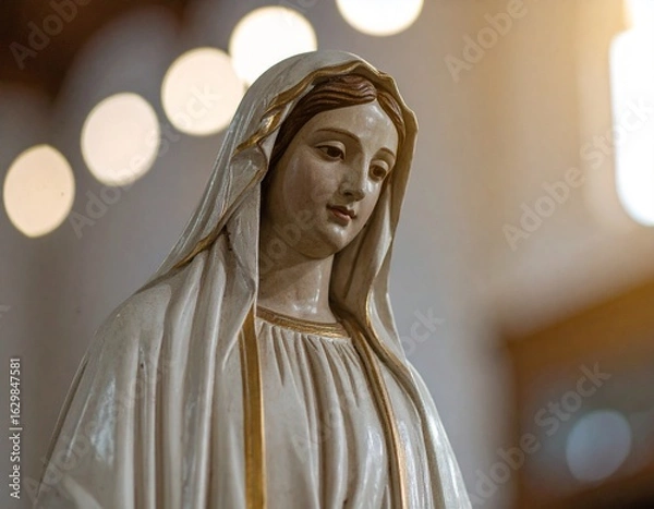 Obraz virgin mary statue with sunlight halo