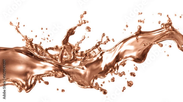 Fototapeta Metallic copper liquid splashing in motion, isolated on white