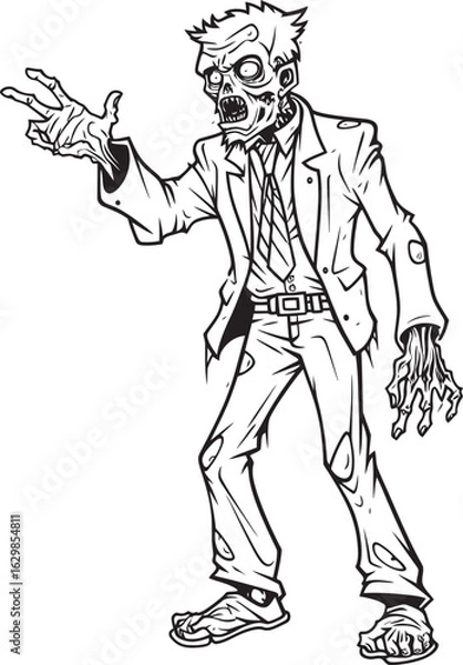 Fototapeta Undead with One Arm Raised and Pointing Vector Black Icon Scary Zombie Pointing Directly Black Vector Logo Design