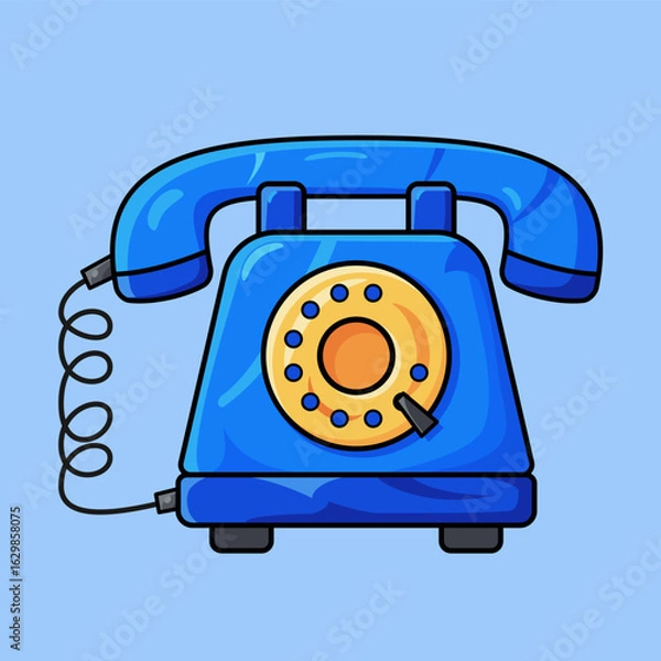 Fototapeta Vecctor illustration of a classic rotary dial telephone in blue color. Great for retro, communication, or tech history theme.