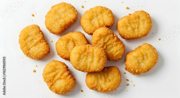 Fototapeta Pile of Golden Fried Chicken Nuggets Isolated on a Clean White Background
