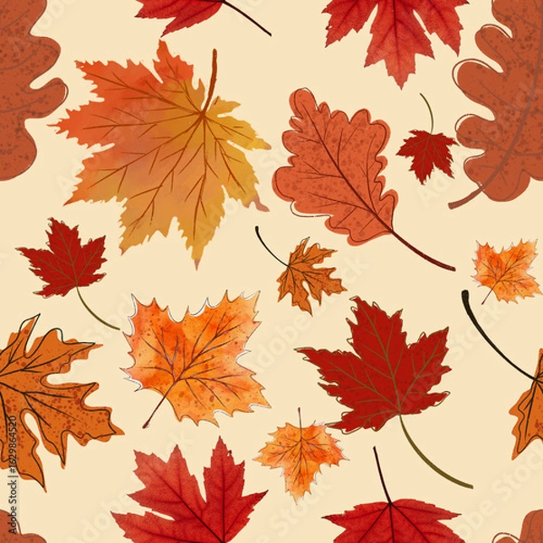 Fototapeta seamless pattern with autumn leaves